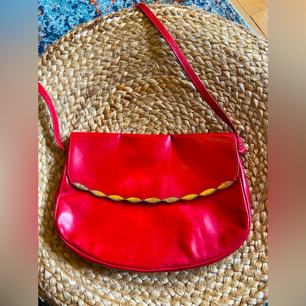 Vintage Charles Jourdan red and gold handbag